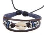 Handmade PU Leather Bracelet Black Tribal Shell Beads Bohemian LB-013