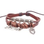 Handmade PU Leather Bracelet Brown Tribal Love Heart Beads Bohemian LB-021