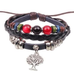 Handmade PU Leather Bracelet Colourful Tribal Tree Of Life Beads Bohemian LB-022