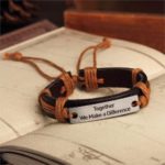 Handmade PU Leather Bracelet Together We Make Difference Tribal Bohemian LB-033