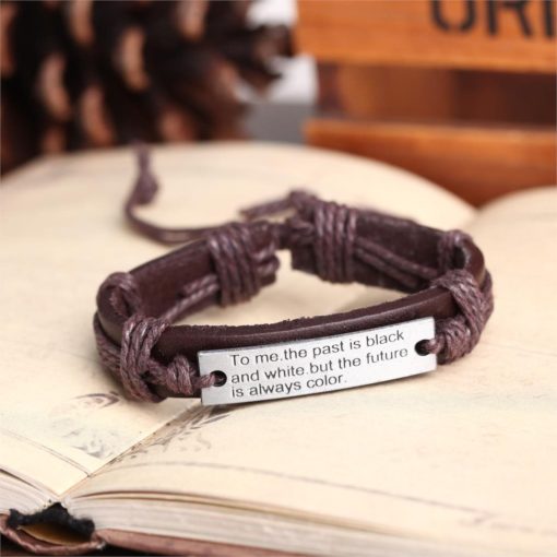 Handmade PU Leather Bracelet Past is Black & White Tribal LB-035