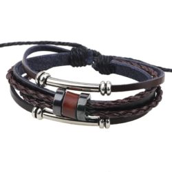 Handmade PU Leather Bracelet Brown Tribal Beads Bohemian LB-005