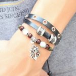 Handmade PU Leather Bracelet Black Tribal Skull Bohemian Vintage LB-002