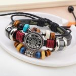 Handmade PU Leather Bracelet Colourful Tribal Star Flower LB-001