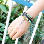 Handmade PU Leather Bracelet Black Green Tribal Wing Beads Bohemian LB-020