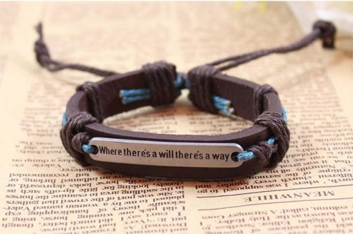 Handmade PU Leather Bracelet Where There's a Will There's a Way Tribal LB-034