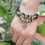 Handmade PU Leather Bracelet Black Tribal Beads Heart Bohemian LB-007