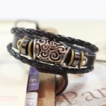 Handmade PU Leather Bracelet Black Tribal Beads Bohemian LB-009