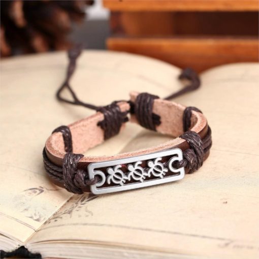 Handmade PU Leather Bracelet Turtle Tribal Bohemian LB-027