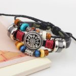 Handmade PU Leather Bracelet Colourful Tribal Star Flower LB-001