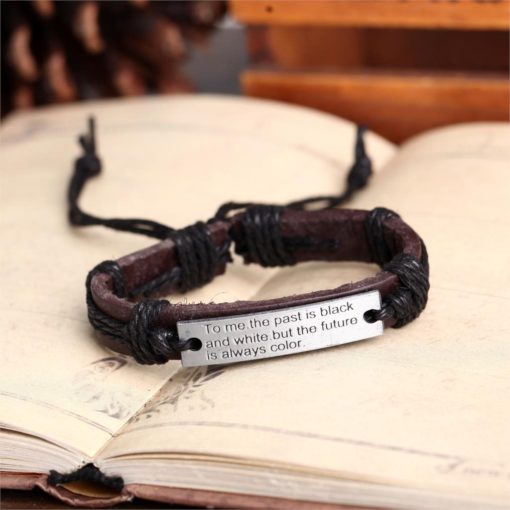 Handmade PU Leather Bracelet Past is Black & White Tribal LB-035
