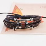 Handmade PU Leather Bracelet Brown Tribal Beads Bohemian LB-005