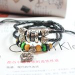 Handmade PU Leather Bracelet Black Tribal Beads Heart Bohemian LB-007