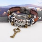 Handmade PU Leather Bracelet Brown Tribal Key Beads Bohemian LB-012