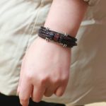 Handmade PU Leather Bracelet Brown Tribal Beads Bohemian LB-005