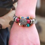 Handmade PU Leather Bracelet Colourful Tribal Star Flower LB-001