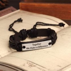 Handmade PU Leather Bracelet Together We Make Difference Tribal Bohemian LB-033
