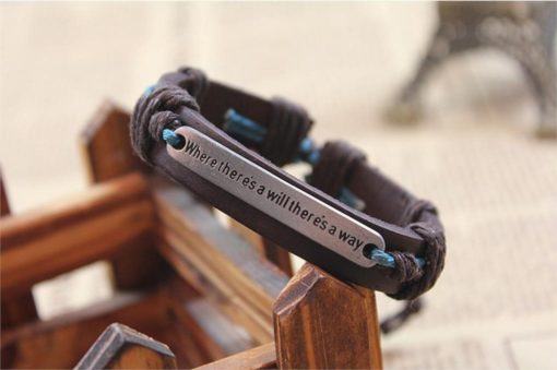 Handmade PU Leather Bracelet Where There's a Will There's a Way Tribal LB-034