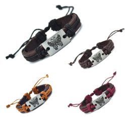 Handmade PU Leather Bracelet Butterfly Tribal Bohemian LB-024