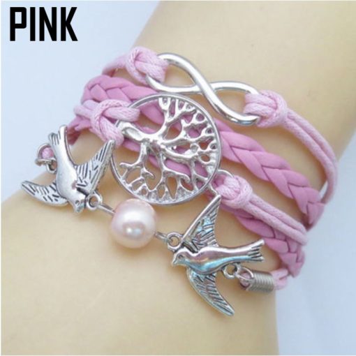 Pink Tree of Life Leather Bracelet