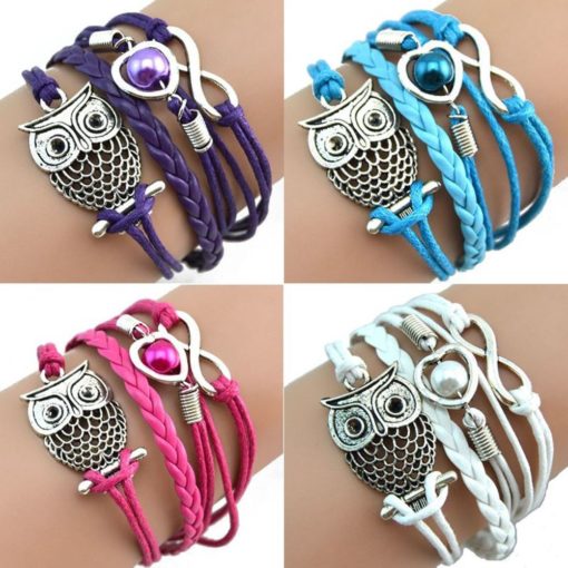 Owl Infinity Leather Bracelet