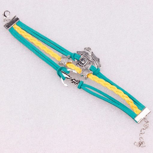 Rose & Anchor with Stars PU Leather Bracelet in Green & Yellow