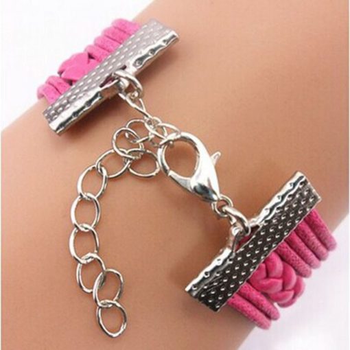 Hot Pink Double Heart Infinity PU Leather Bracelet