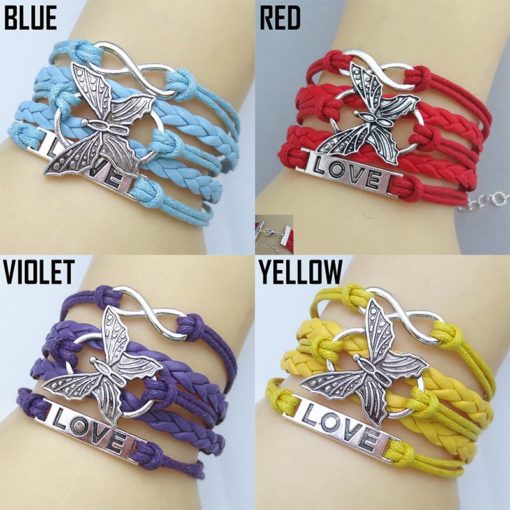 Butterfly Infinity Leather Bracelet