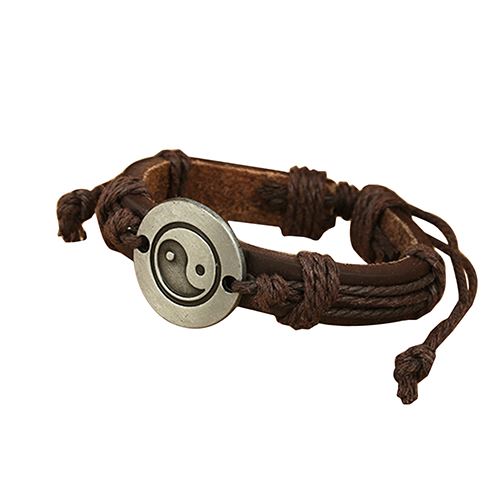 Dark Brown Yin Yang Leather Bracelet