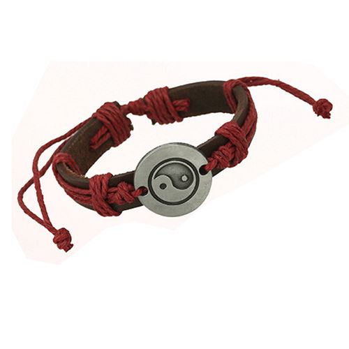 Red Yin Yang Leather Bracelet