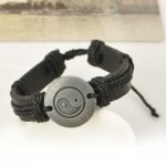 Black Yin Yang Leather Bracelet