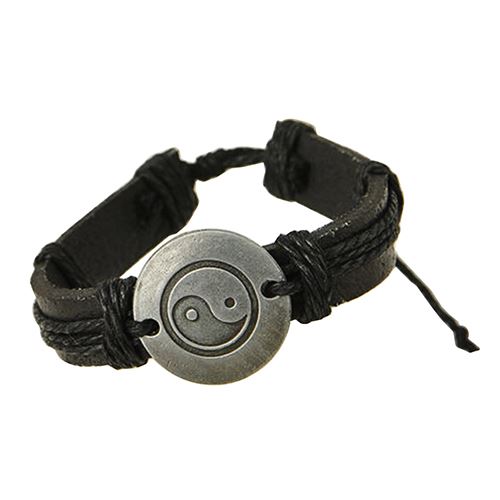 Black Yin Yang Leather Bracelet