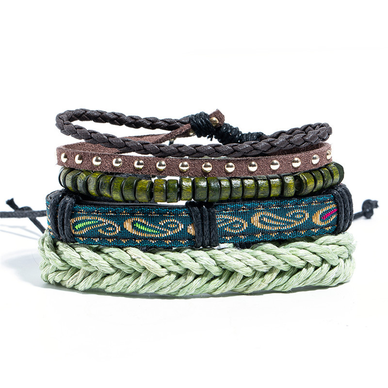 Blue and Green Threaded and Braided Leather Bracelet - Leather ...