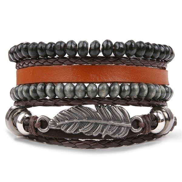 Retro Charm Leather Bracelet with Grey Beads - Leather Bracelets Australia