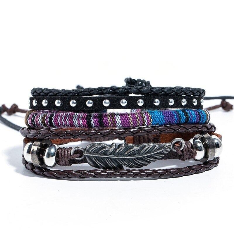 Multistrand Feather Leather Bracelet - Leather Bracelets Australia