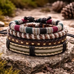 Braided Leather Bracelet with Metal Accents
