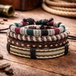 Braided Leather Bracelet with Metal Accents