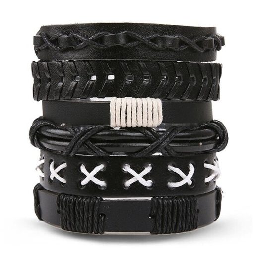 Multistrand Black & White Leather Bracelet - Leather Bracelets Australia
