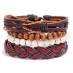 Neutral Brown Bead & Braid Weave Leather Bracelet Set