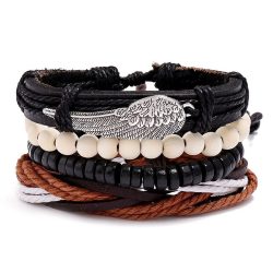 Angel Wing Bead Leather Bracelet