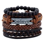 Believe Brown Plaited Leather Bracelet