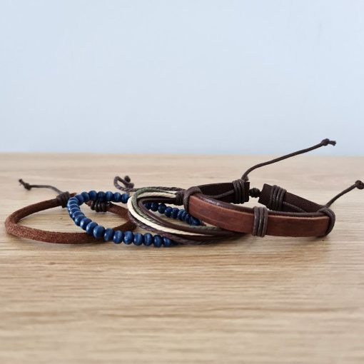 Brick & Bead Strap Leather Bracelet