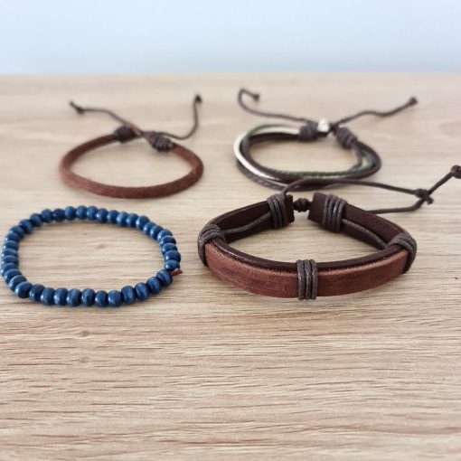 Brick & Bead Strap Leather Bracelet