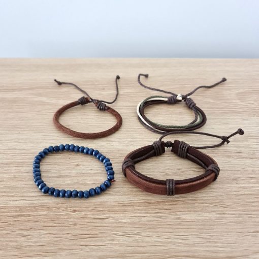 Brick & Bead Strap Leather Bracelet