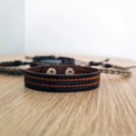 Leather Bracelets Set Brown with Hemp