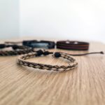 Leather Bracelets Set Brown with Hemp