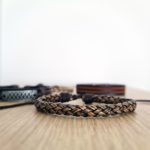 Leather Bracelets Set Brown with Hemp