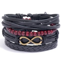 Black Harmony Red Bead Leather Bracelet