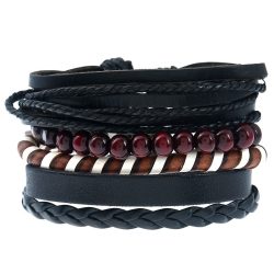 Brown Maroon Candy Cane Leather Bracelet