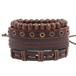 Brown Stud Bead Leather Bracelet